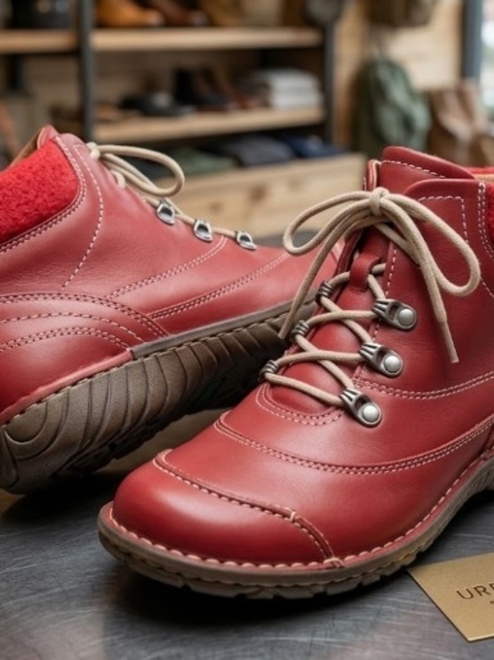 Josef Seibel Womens Red Lace-Up Leather Ankle Boots (Sz 9) Comfy Fall Capsule